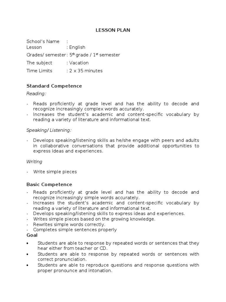 Lesson Plan For 5th Grade | Download Free PDF | Educational Assessment | Question