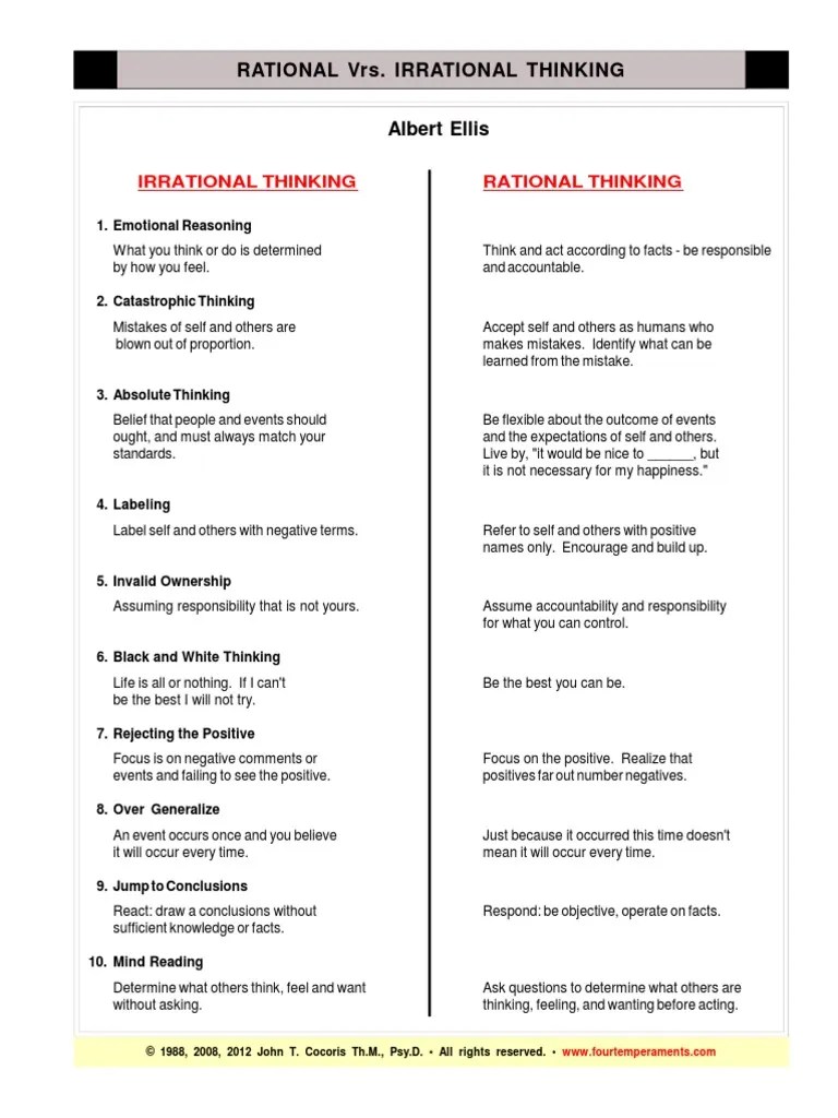 Have you ever read a book on how to think? Rational Vs Irrational Thinking Pdf Rationality Self