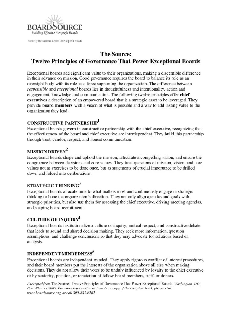 BoardSource 12 Principles Of Governance PDF | PDF | Governance | Board Of Directors