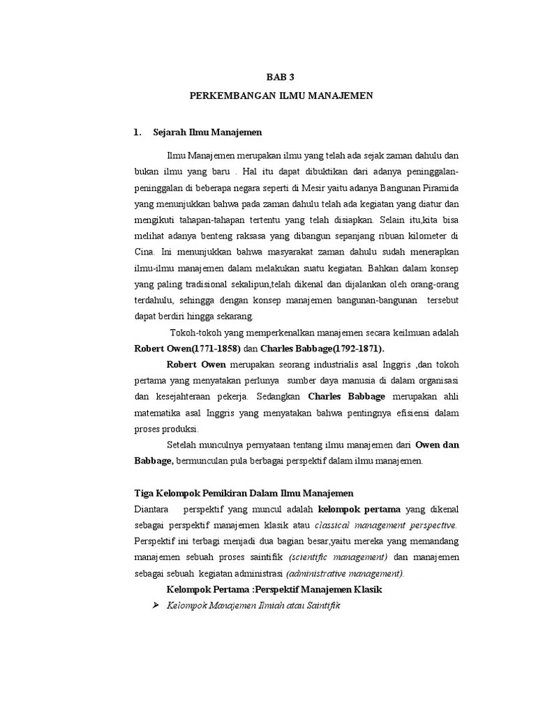 BAB 3 Perkembangan Ilmu Manajemen | PDF