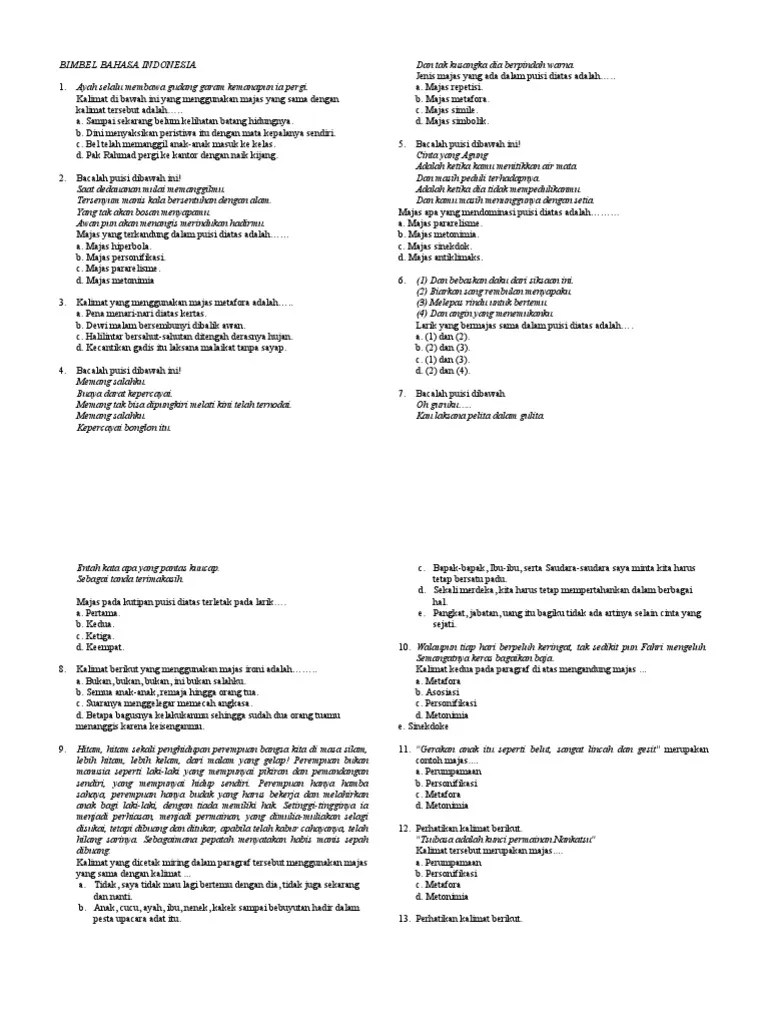 Contoh Kalimat Yang Mengandung Majas Personifikasi Adalah