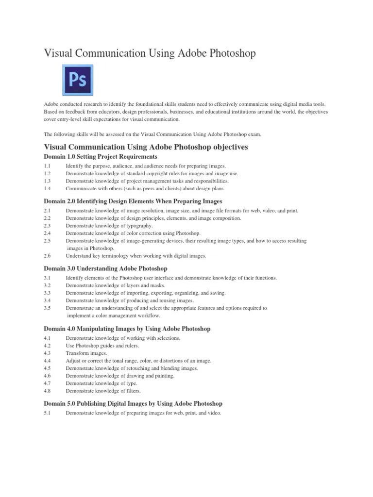 Adobe Photoshop Exam Objectives PDF | PDF | Adobe Photoshop | Computing