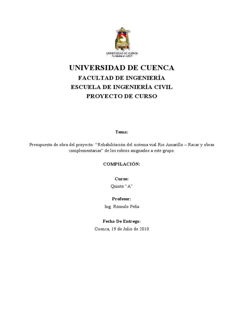 Presupuesto De Obra Vial | PDF | Presupuesto | Hormigón