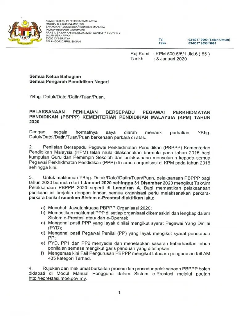 Pyd boleh mendapatkan markah prestasi . Surat Pelaksanaan Pbppp Kpm Tahun 2020 Pdf