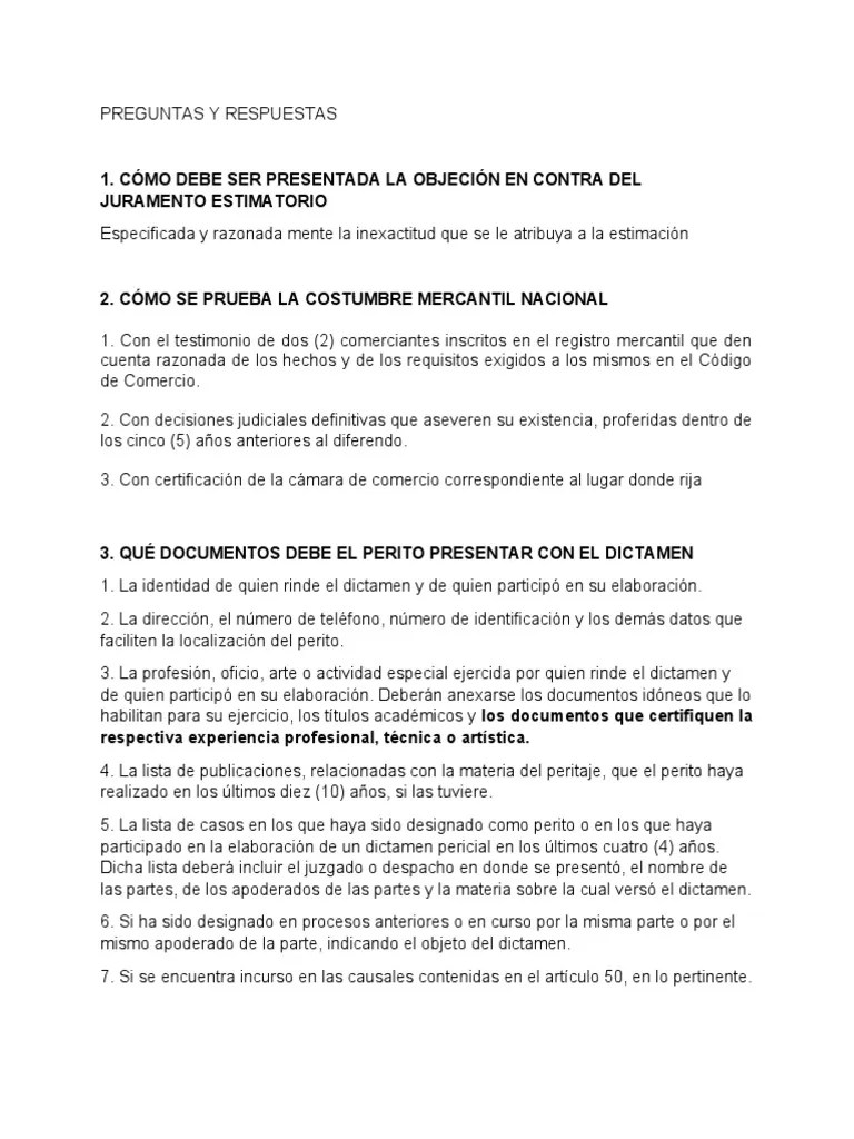 PREGUNTAS Y RESPUESTAS Probatorio 1 | PDF | Evidencia (ley) | Testigo Experto