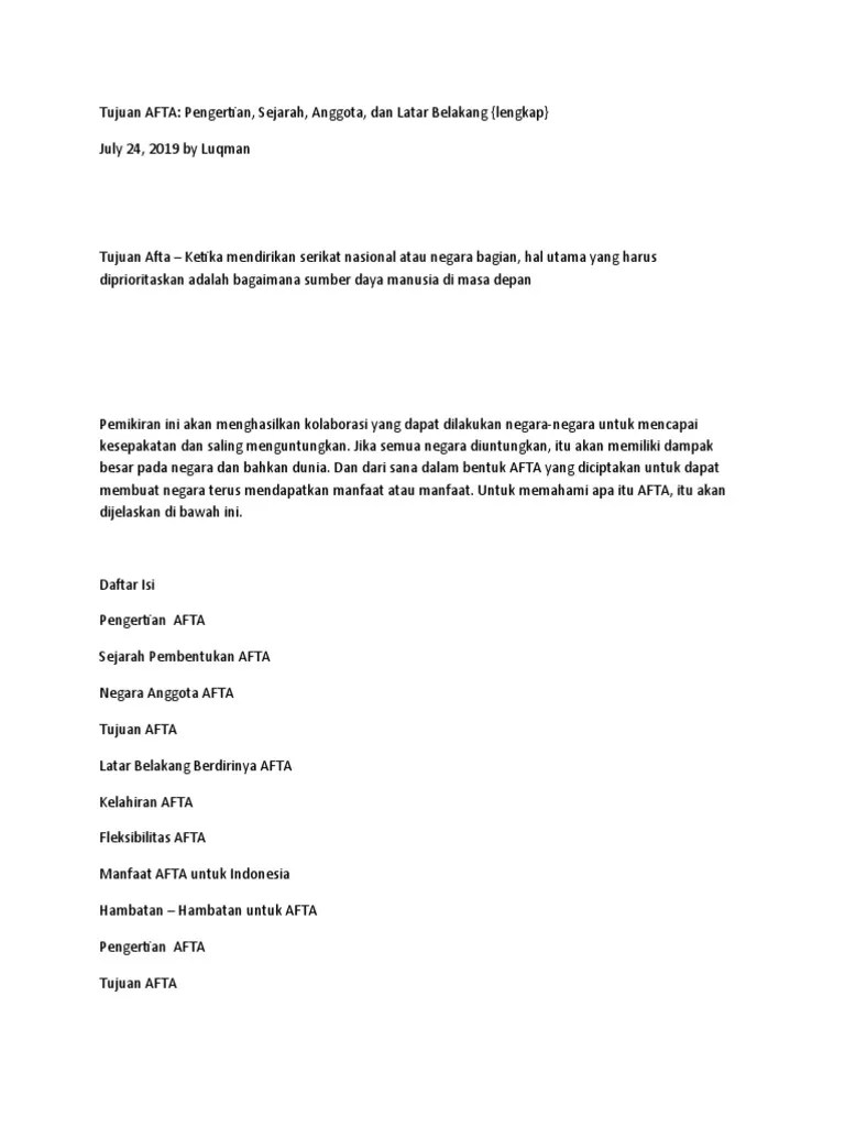 Tujuan AFTA | PDF