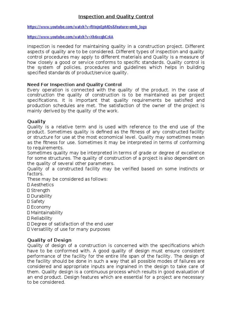Inspection And Quality Control | PDF | Specification (Technical ...