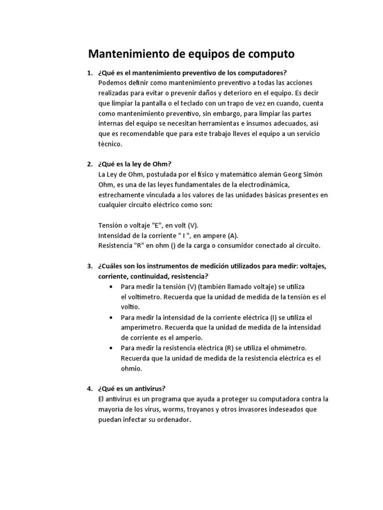 Mantenimiento De Equipos De Computo | PDF | Hardware De La Computadora | Corriente Eléctrica