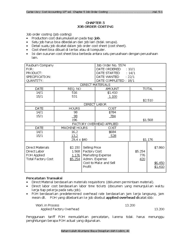 Contoh Soal Job Order Costing Akuntansi Biaya Cute766