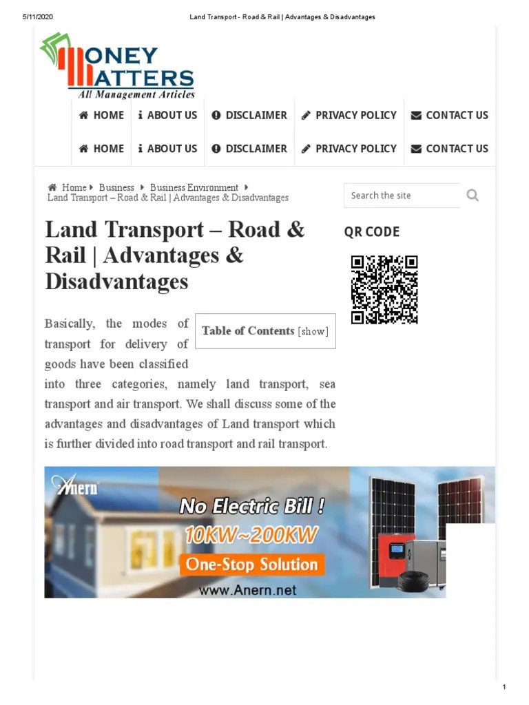 Land Transport - Road & Rail - Advantages & Disadvantages | PDF | Land Transport | Transport