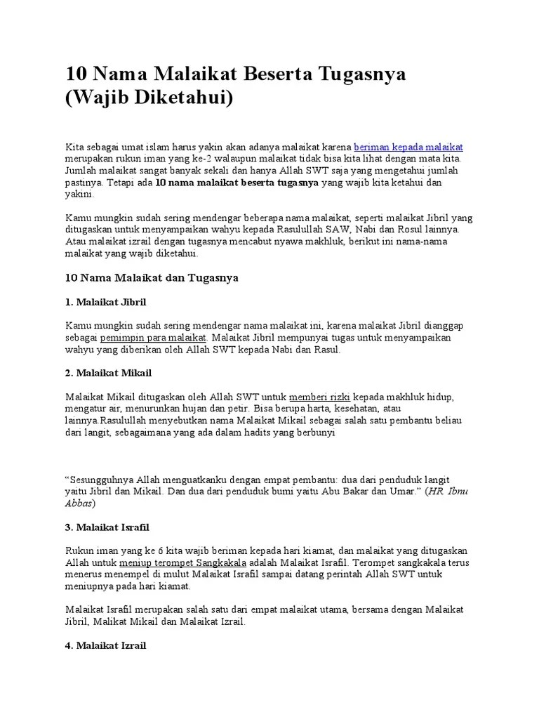Soal Malaikat Beserta Tugasnya