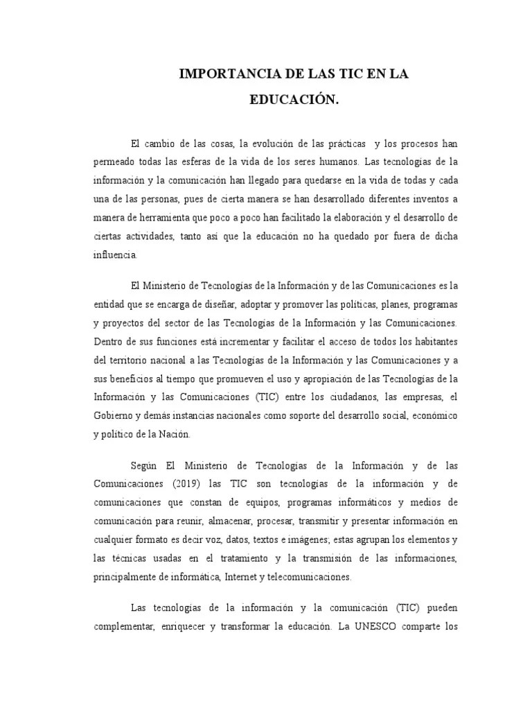 Importancia De Las Tic En La Educación | PDF | Tecnología De Información Y Comunicaciones ...