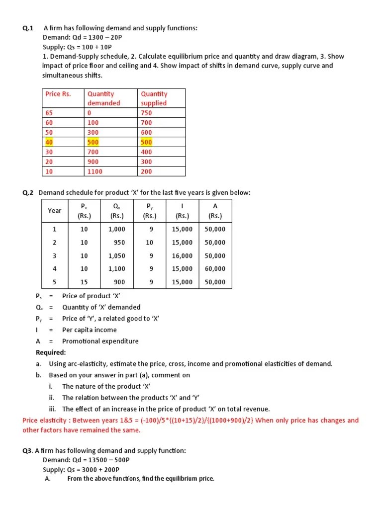 Demand, Supply And Elasticity Numericals | PDF | Demand | Price ...