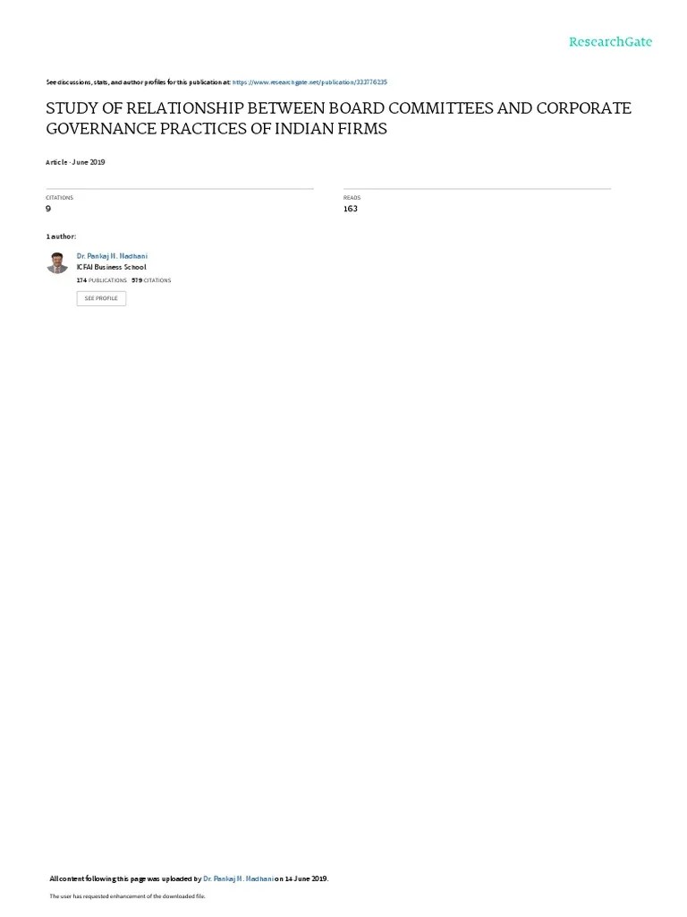 Study Of Relationship Between Board Committees And Corporate Governance ...
