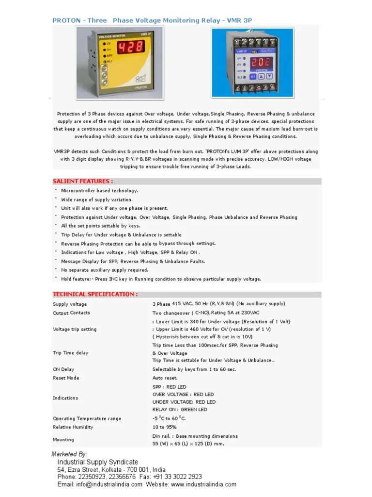 PROTON - Three Phase Voltage Monitoring Relay - VMR 3P: Salient ...