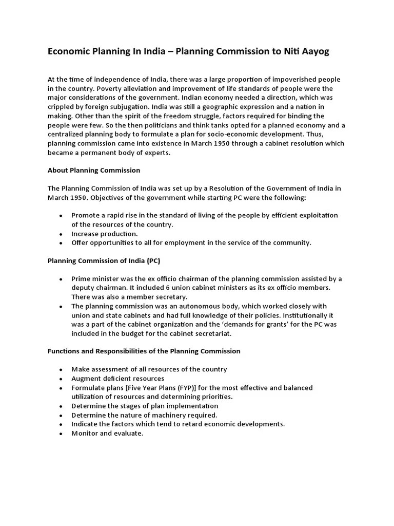 Planning Commission To NITI Aayog: Evolution Of India's Central Planning Body | PDF | Policy ...