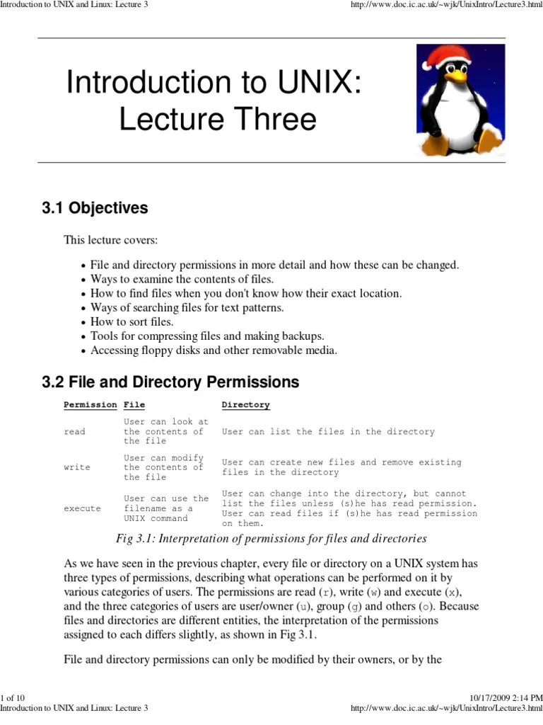 Introduction To UNIX And Linux - Lecture Three | PDF | Filename ...