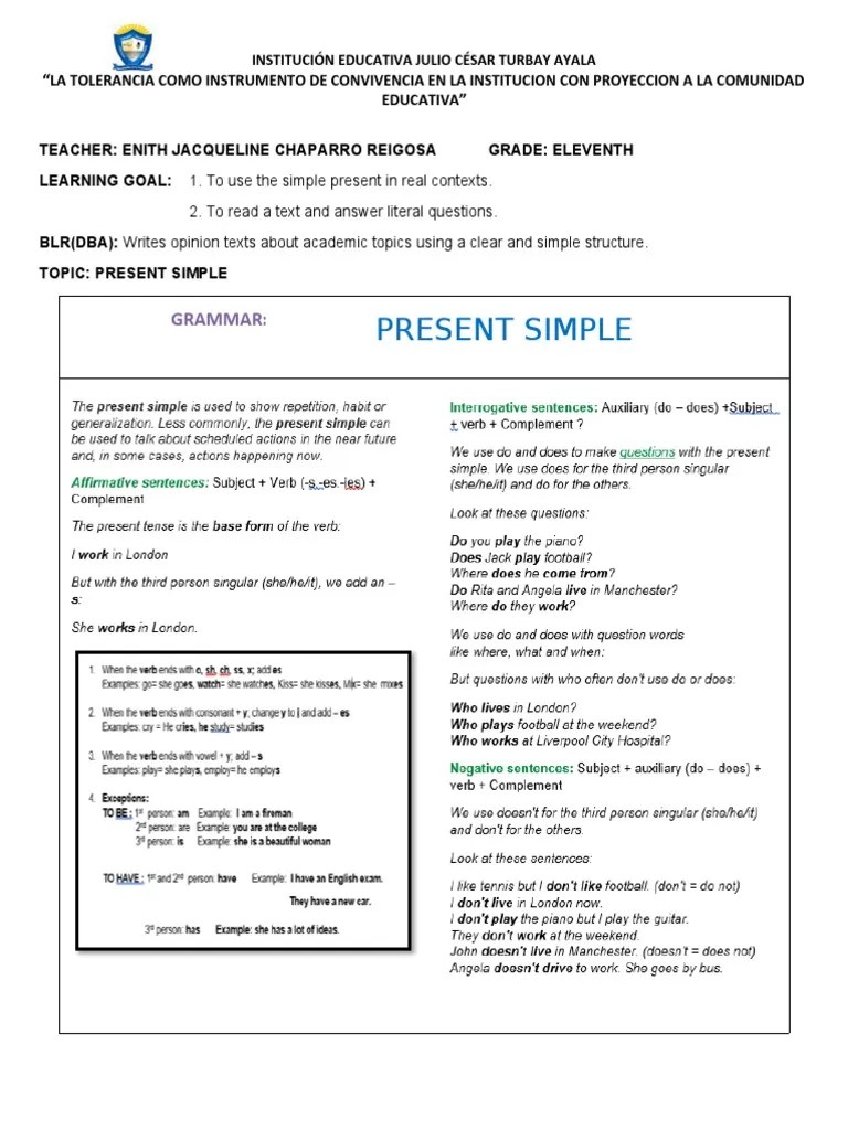 Present Simple: Grammar | PDF | Linguistic Morphology | Language Mechanics