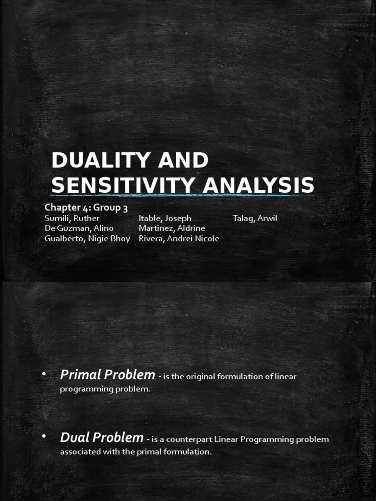 Duality And Sensitivity Analysis: Chapter 4: Group 3 | PDF | Linear ...