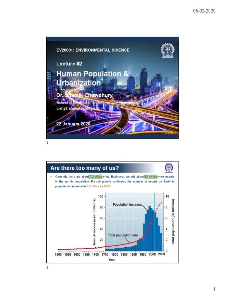 Lecture #2 - Human Population & Urbanization | PDF | Sustainable City | Urban Sprawl