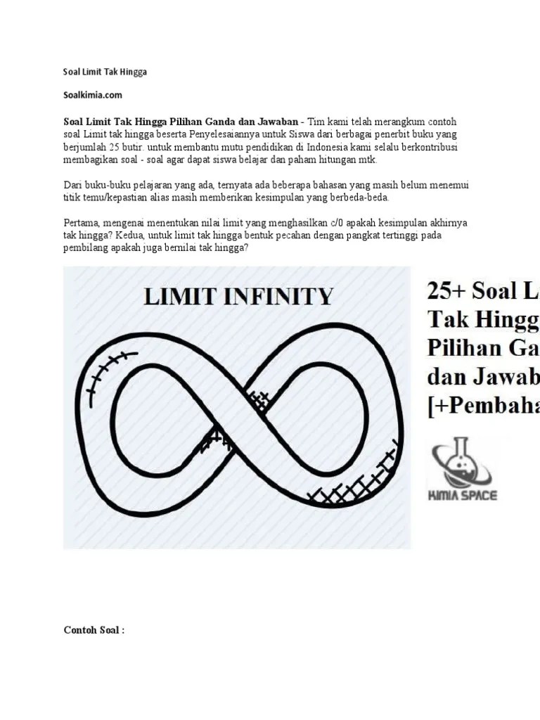 Kumpulan soal matematika fisika kimia. Soal Limit Tak Hingga Pdf