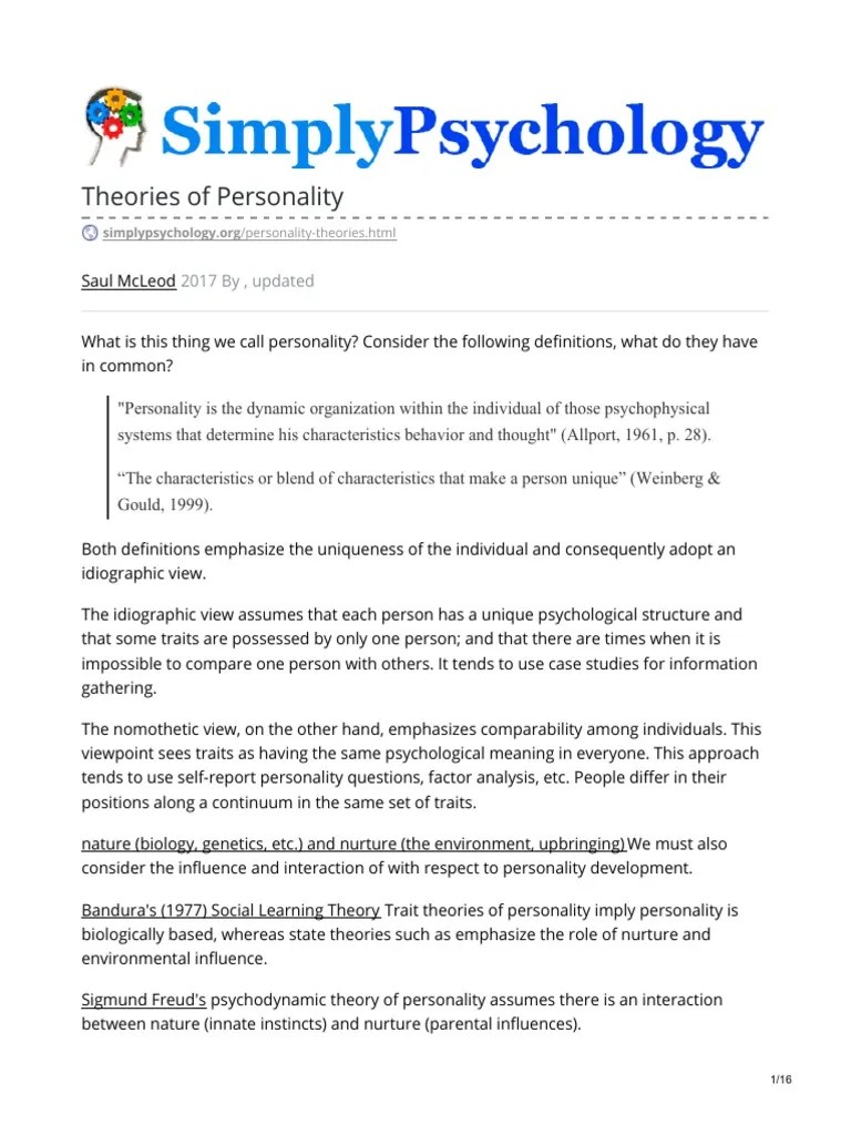 Theories Of Personality | PDF | Extraversion And Introversion | Id