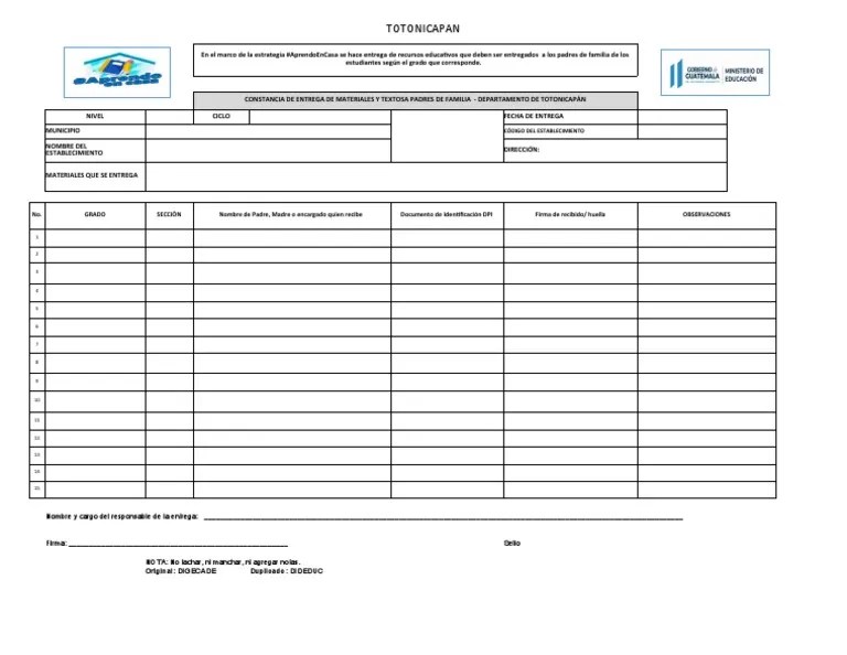 Formato Entrega Para Padres De Familia | PDF