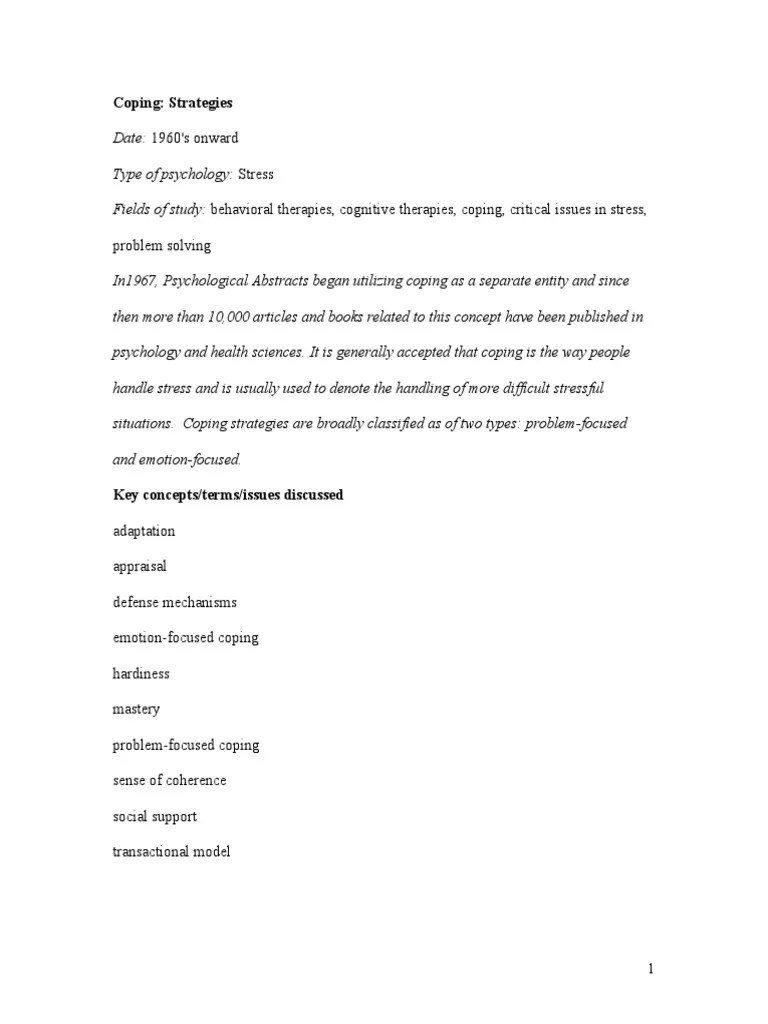 Coping: Strategies: Problem Solving | PDF | Social Support | Optimism