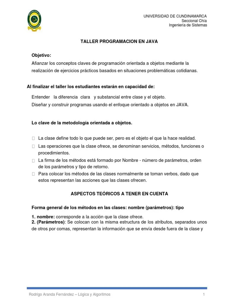 Taller Java | PDF | Objeto (informática) | Programación Orientada A Objetos