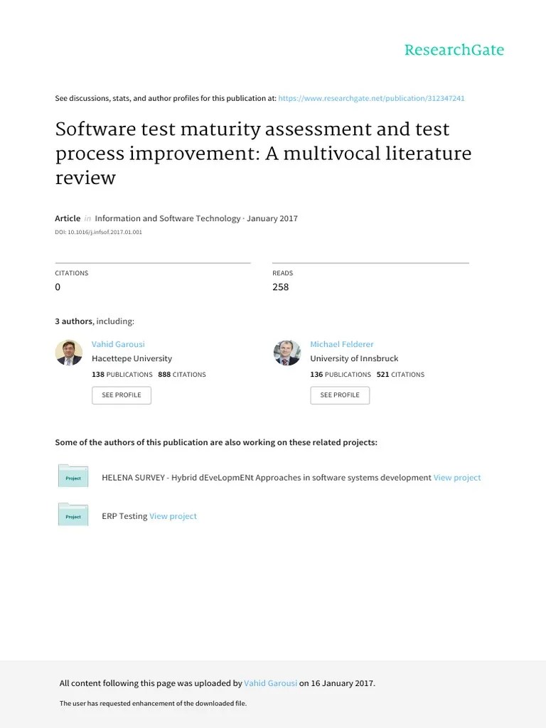 Software Test Maturity Assessment And Test Process Improvement - A MLR ...