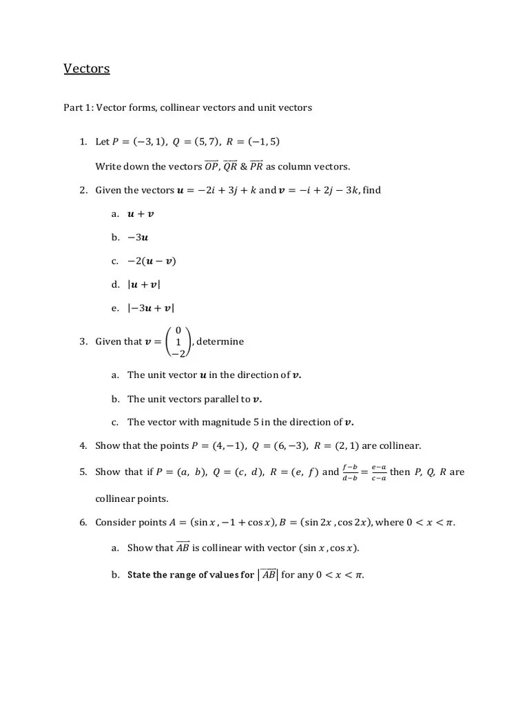 10 - Vectors Exercises | PDF | Line (Geometry) | Plane (Geometry)