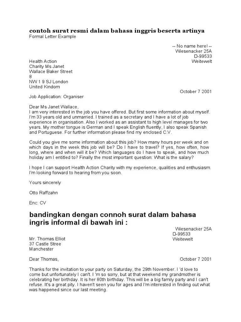 Contoh Surat Resmi Dalam Bahasa Inggris Beserta Artinya | PDF | Written Communication | Typography