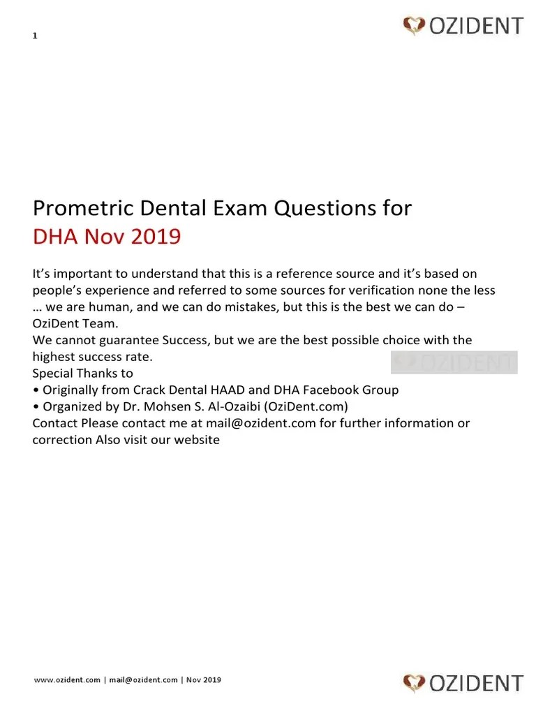 Prometric Dental Exam Questions For: DHA Nov 2019 | PDF | Human Tooth ...