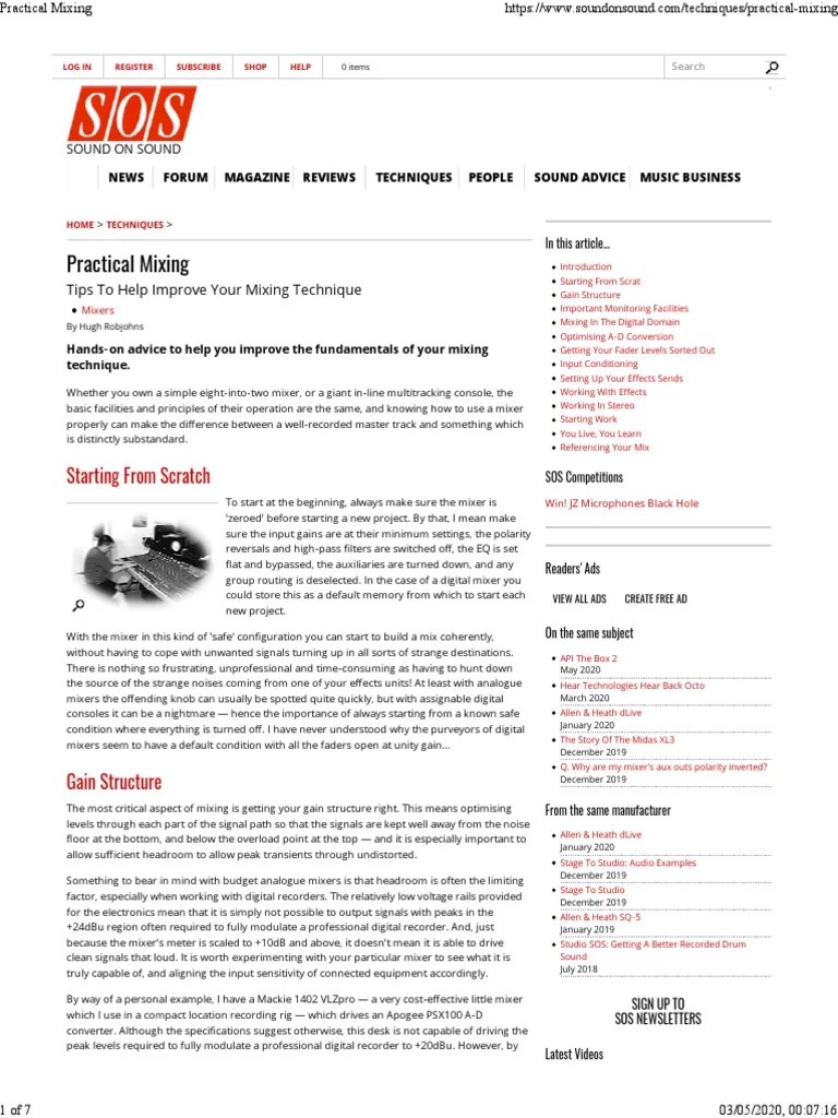 Practical Mixing | PDF | Equalization (Audio) | Recording