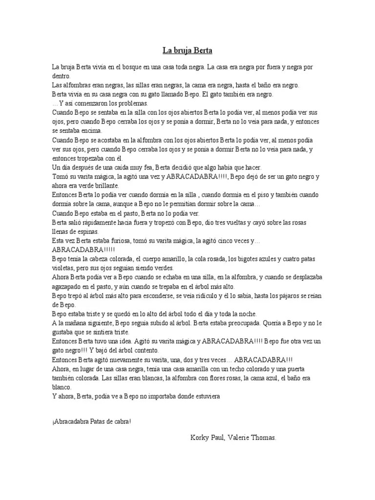 La bruja berta vivía en una casa negra con alfombras negras,. Cuento La Bruja Berta Pdf