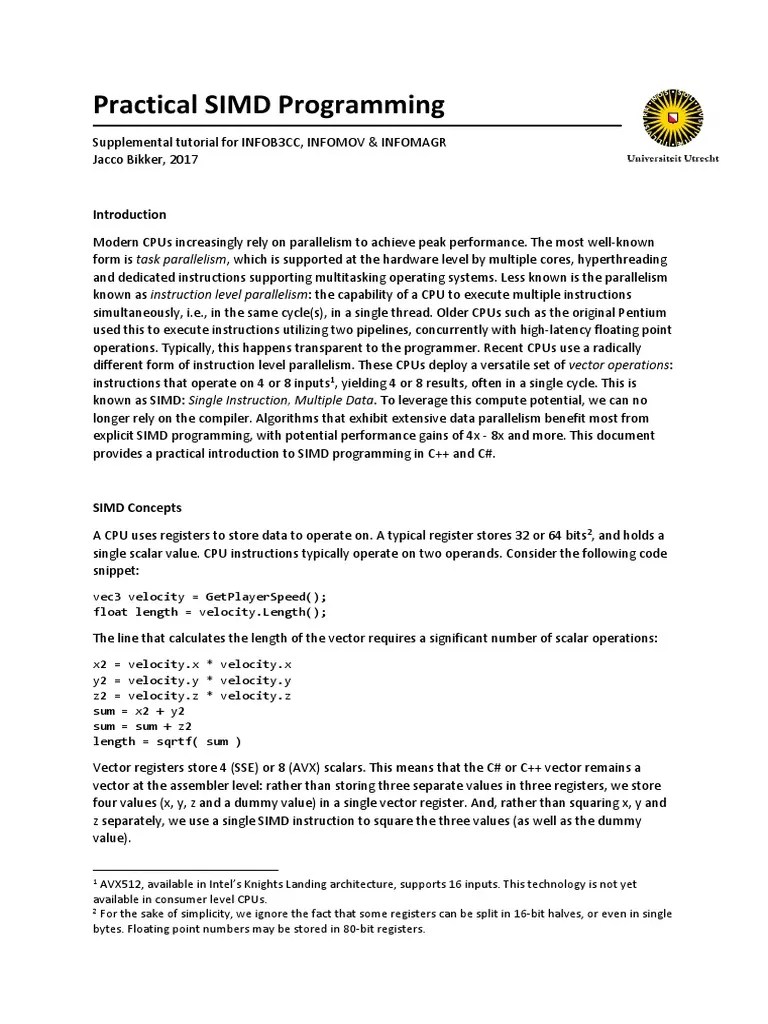 SIMD Tutorial | PDF | Central Processing Unit | Parallel Computing