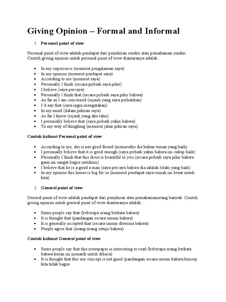 50 Contoh Kalimat Giving Opinion | PDF