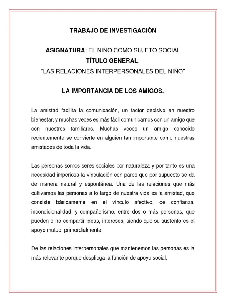 Las Relaciones Interpersonales Del Niño | PDF | Relativismo | Conceptos ...