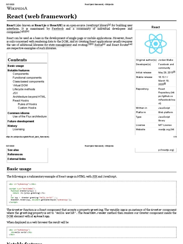 React (Web Framework) - Wikipedia | PDF | Computer Programming ...