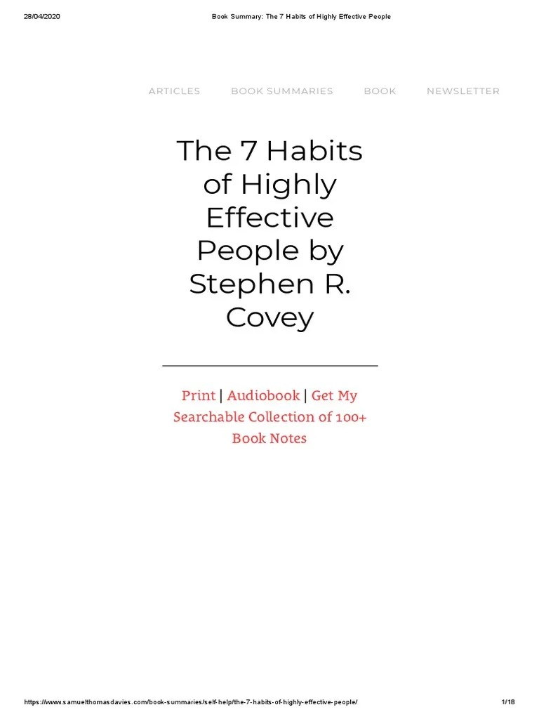 Book Summary - The 7 Habits Of Highly Effective People PDF | PDF ...