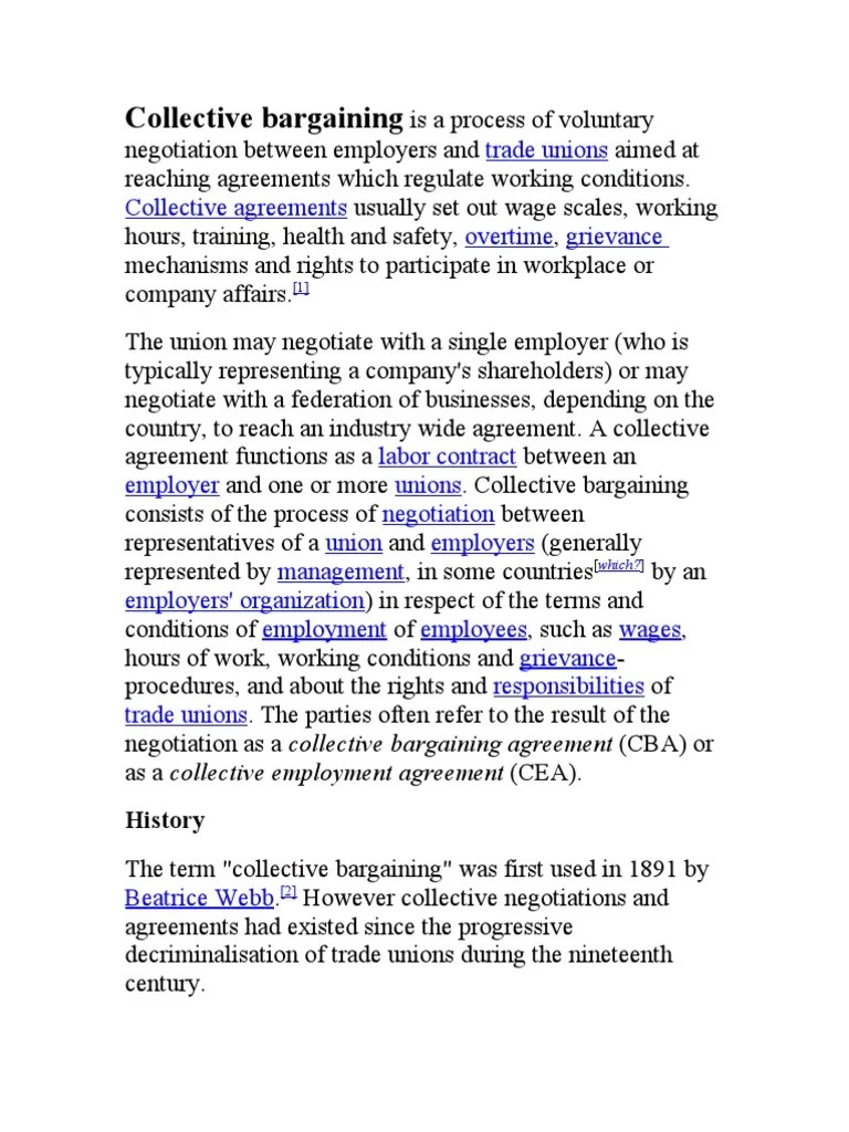 Collective Bargaining: Trade Unions Collective Agreements Overtime Grievance | PDF | Collective ...