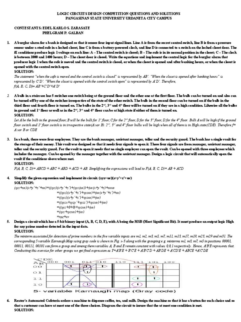 Logic Circuits Design Competition Questions And Solutions | PDF ...