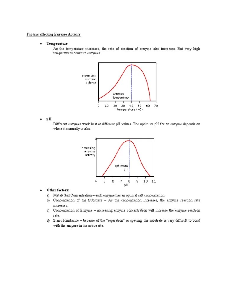 Factors Affecting Enzyme Activity | PDF