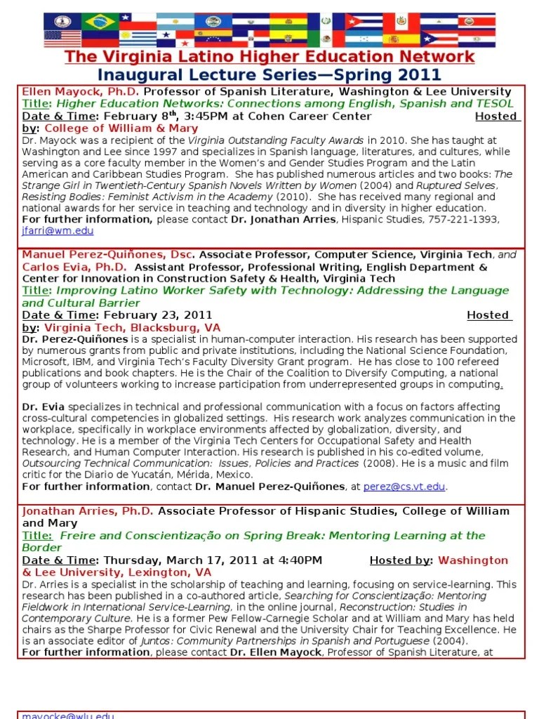 LECTURE Spring 1page | PDF | Virginia Tech | Virginia