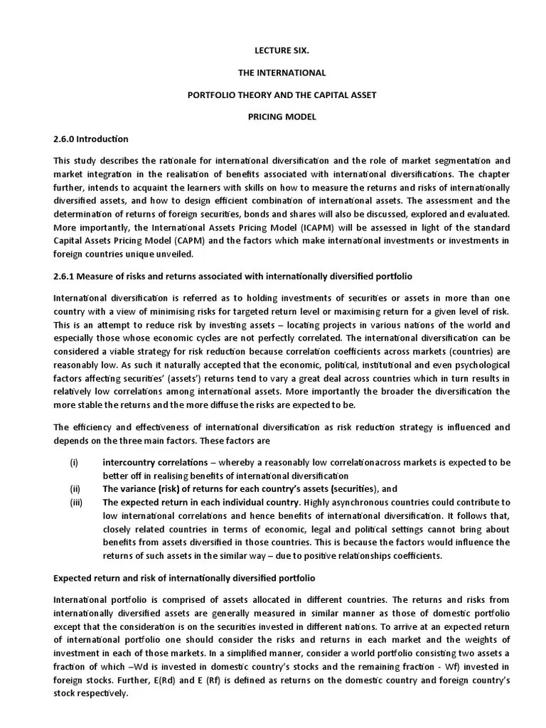 Lecture Six | PDF | Diversification (Finance) | Financial Risk