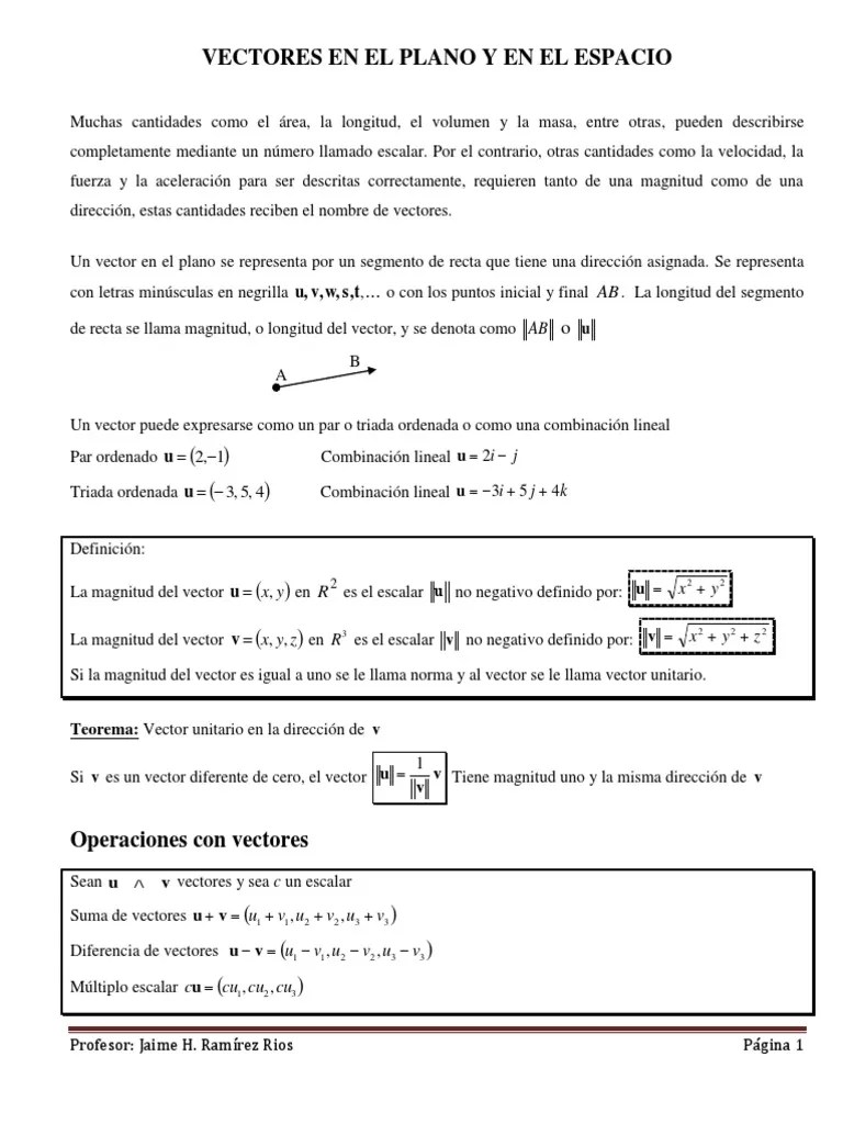 Vectores En El Plano Y En El Espacio PDF | Descargar Gratis PDF | Vector Euclidiano | Línea ...