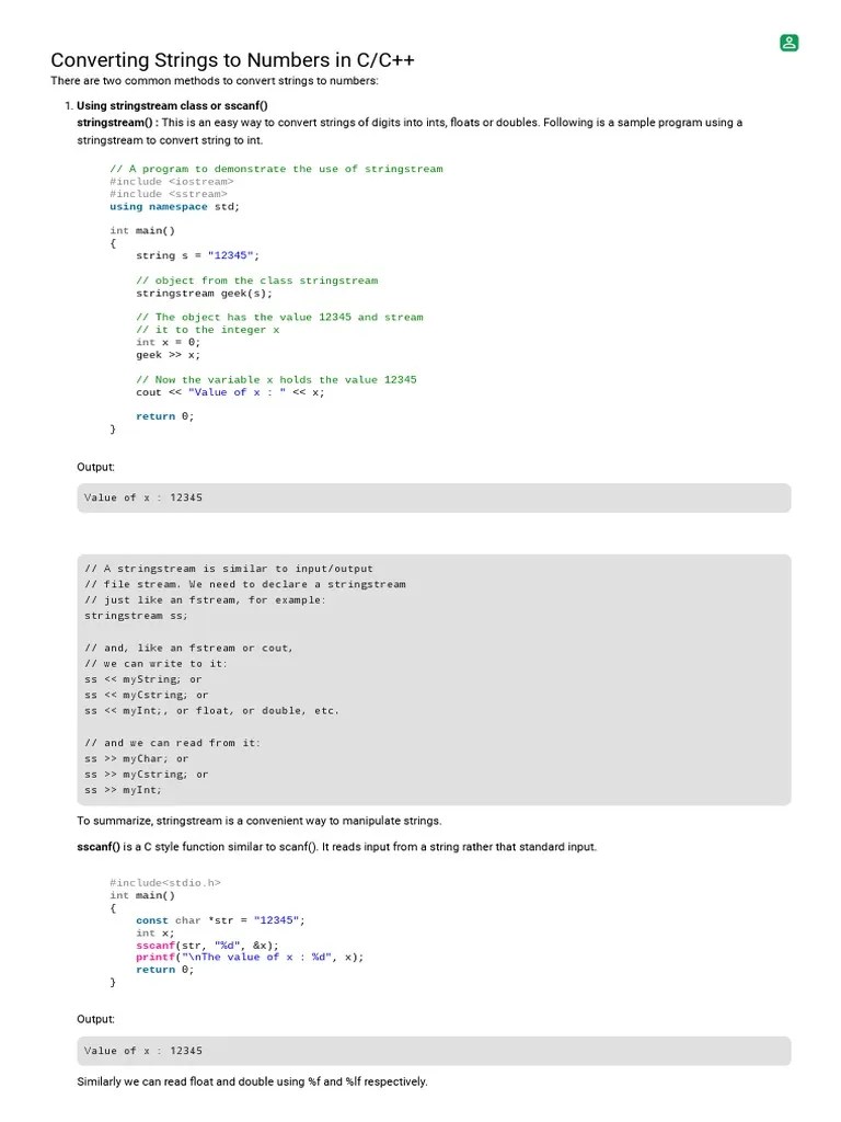 Converting Strings To Numbers In C/C++ | PDF | Formalism (Deductive ...