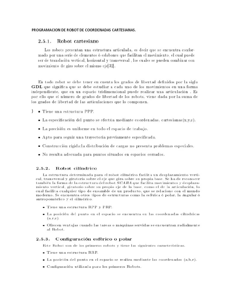 Programacion De Robot De Coordenadas Cartesianas | PDF | Robot | Robótica