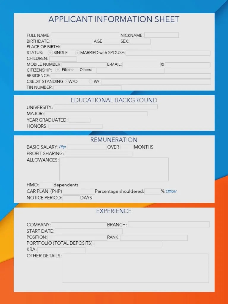 Applicant Information Sheet PDF | PDF