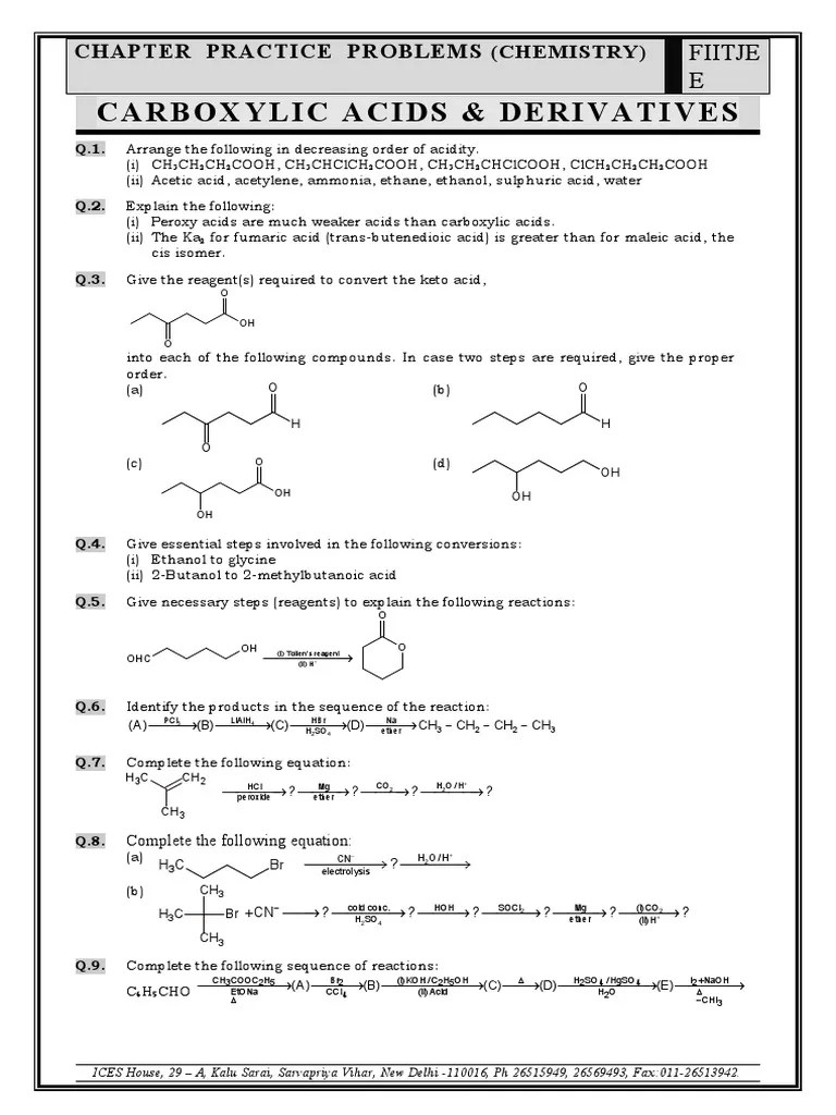 Carboxylic Acids & Derivatives: Chapter Practice Problems | PDF | Acid | Hydrogen Compounds